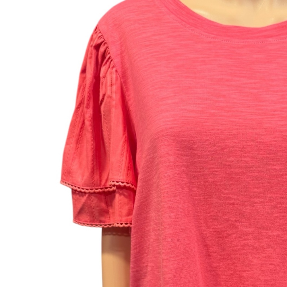 JANE & DELANCEY Vibrant Coral Double Ruffle Short Sleeve Cotton Blouse NWT 1X - Picture 3 of 11